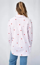 Pink white striped cotton viscose shirt with red heart embroidery