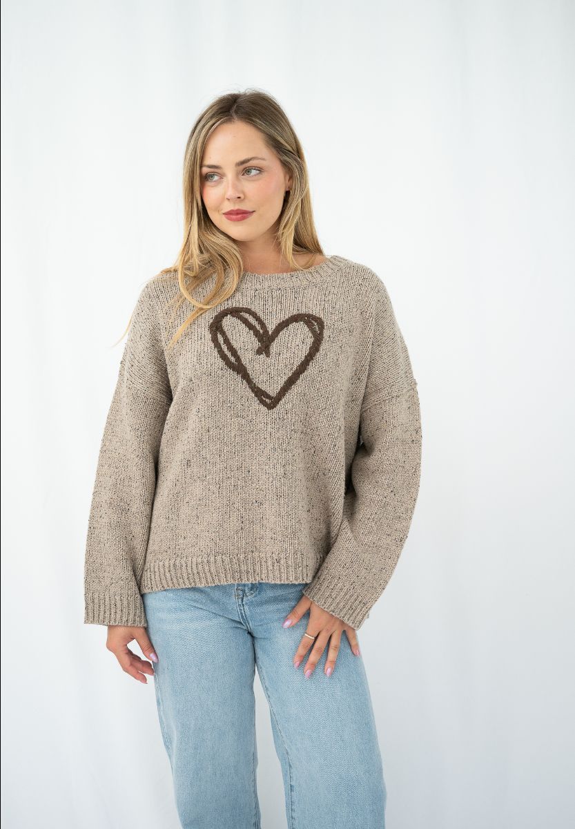 Latte Cozy Heart Jumper - Fria – Willow & Fli